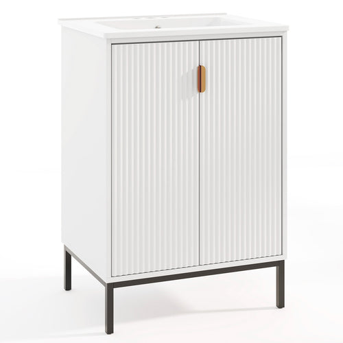 24 Inch Bathroom Vanity with Sink Combo and Adjustable Shelf, White