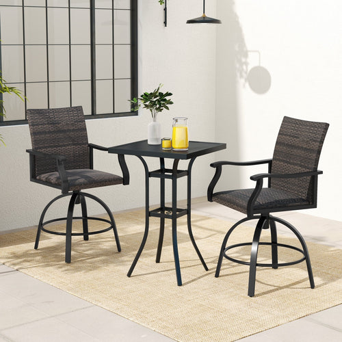 3 Pieces PE Wicker Patio Swivel Bar Set with Quick-Drying Foam, Black