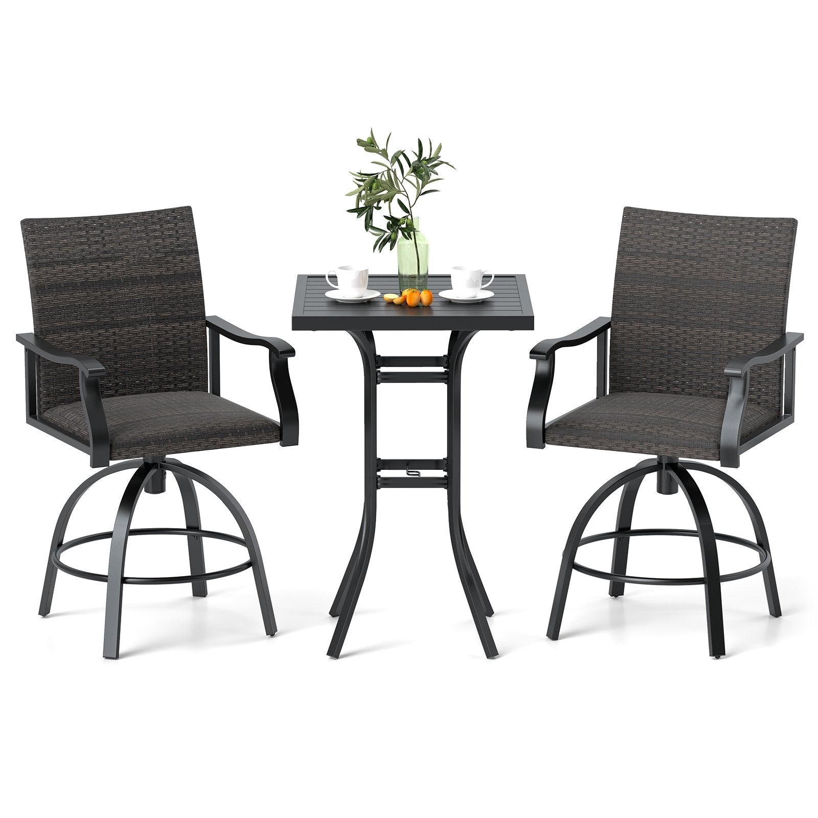 3 Pieces PE Wicker Patio Swivel Bar Set with Quick-Drying Foam, Black Patio Bar Furniture at Gallery Canada