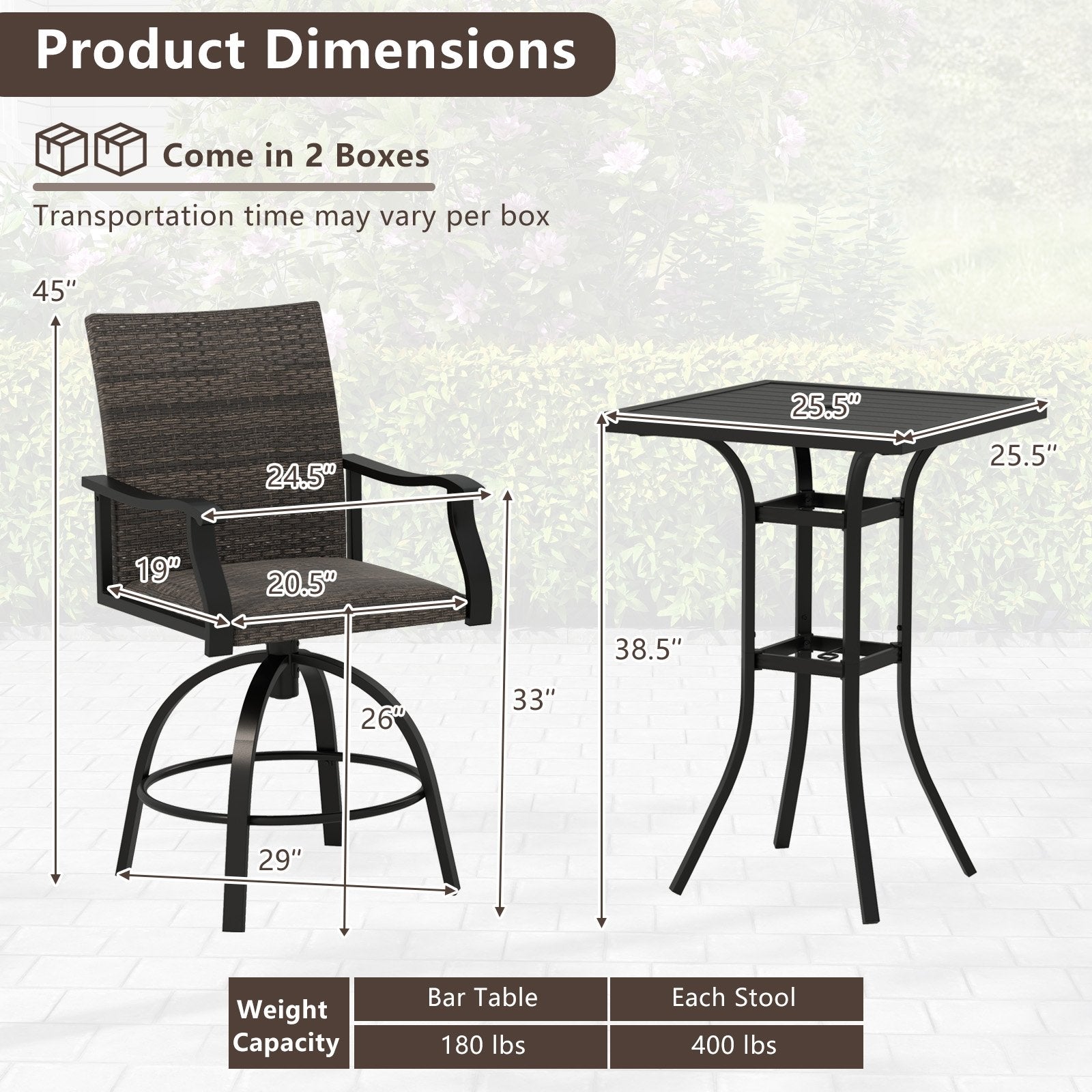 3 Pieces PE Wicker Patio Swivel Bar Set with Quick-Drying Foam, Black Patio Bar Furniture at Gallery Canada