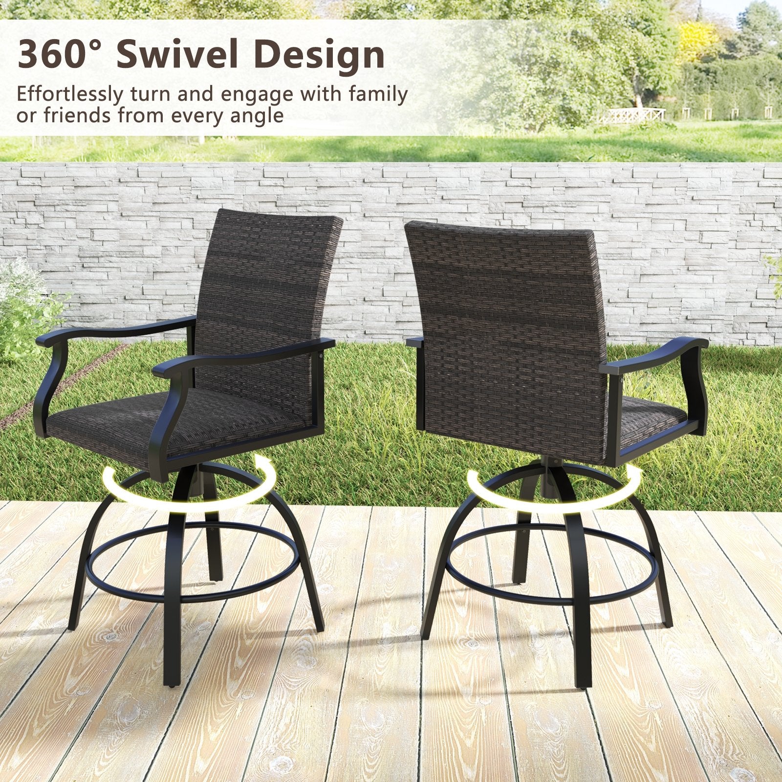 3 Pieces PE Wicker Patio Swivel Bar Set with Quick-Drying Foam, Black Patio Bar Furniture at Gallery Canada