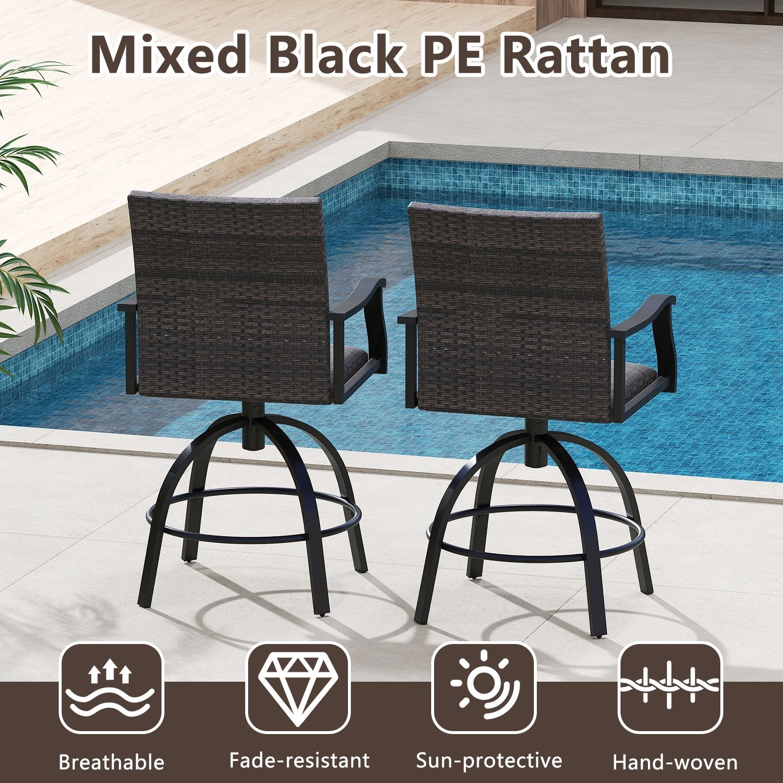 3 Pieces PE Wicker Patio Swivel Bar Set with Quick-Drying Foam, Black Patio Bar Furniture at Gallery Canada