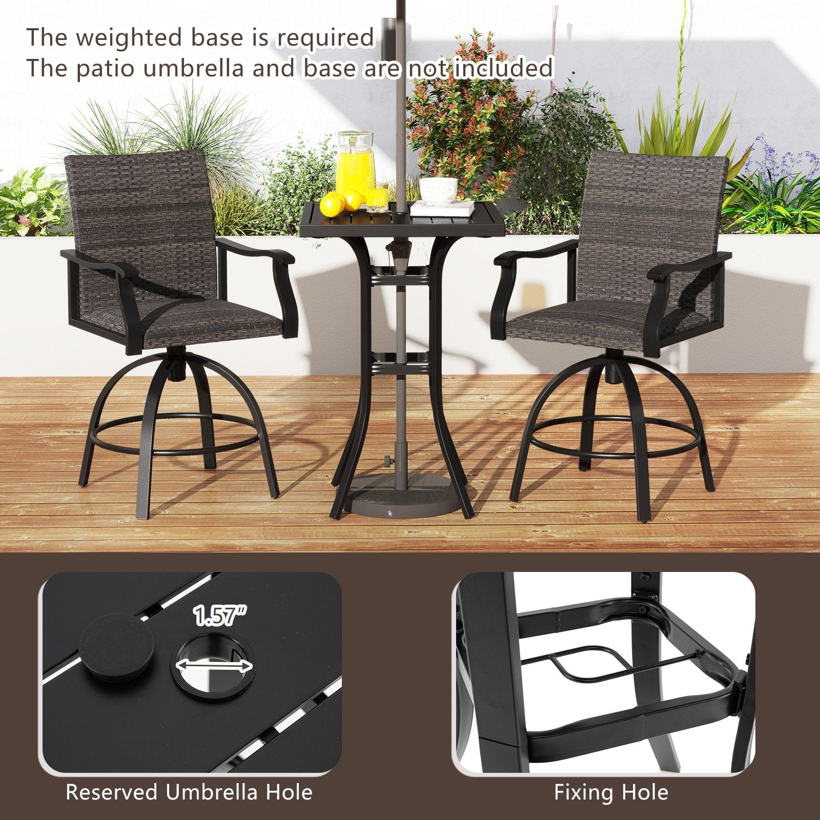 3 Pieces PE Wicker Patio Swivel Bar Set with Quick-Drying Foam, Black Patio Bar Furniture at Gallery Canada