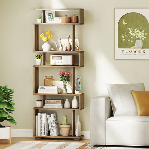 6-Tier Bookcase with Anti-Tipping Kit, Walnut