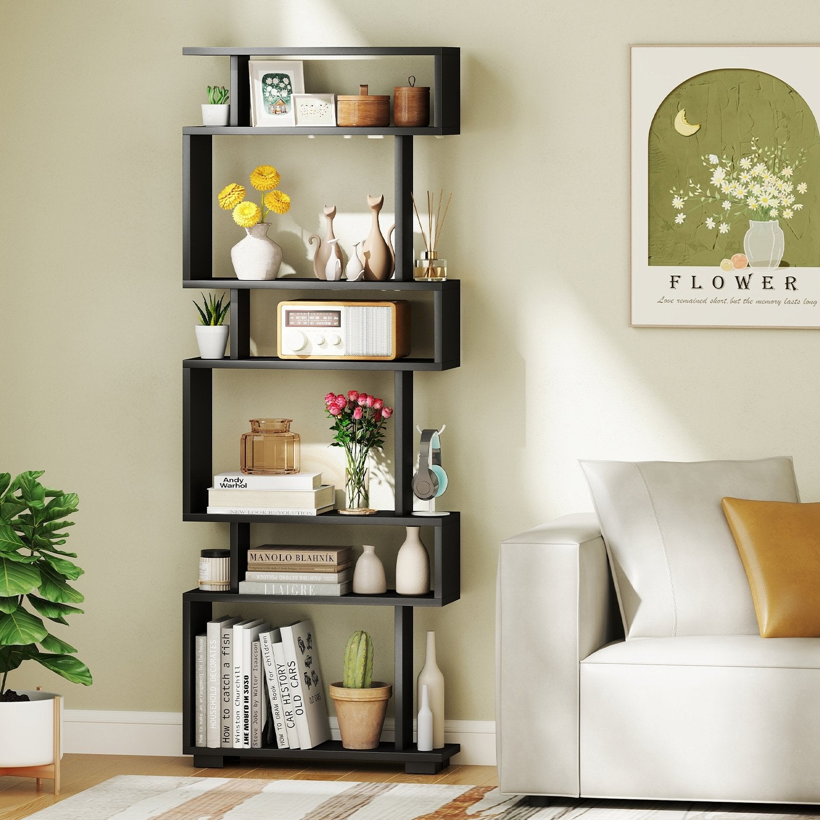 6-Tier Bookcase with Anti-Tipping Kit, Black Bookcases at Gallery Canada