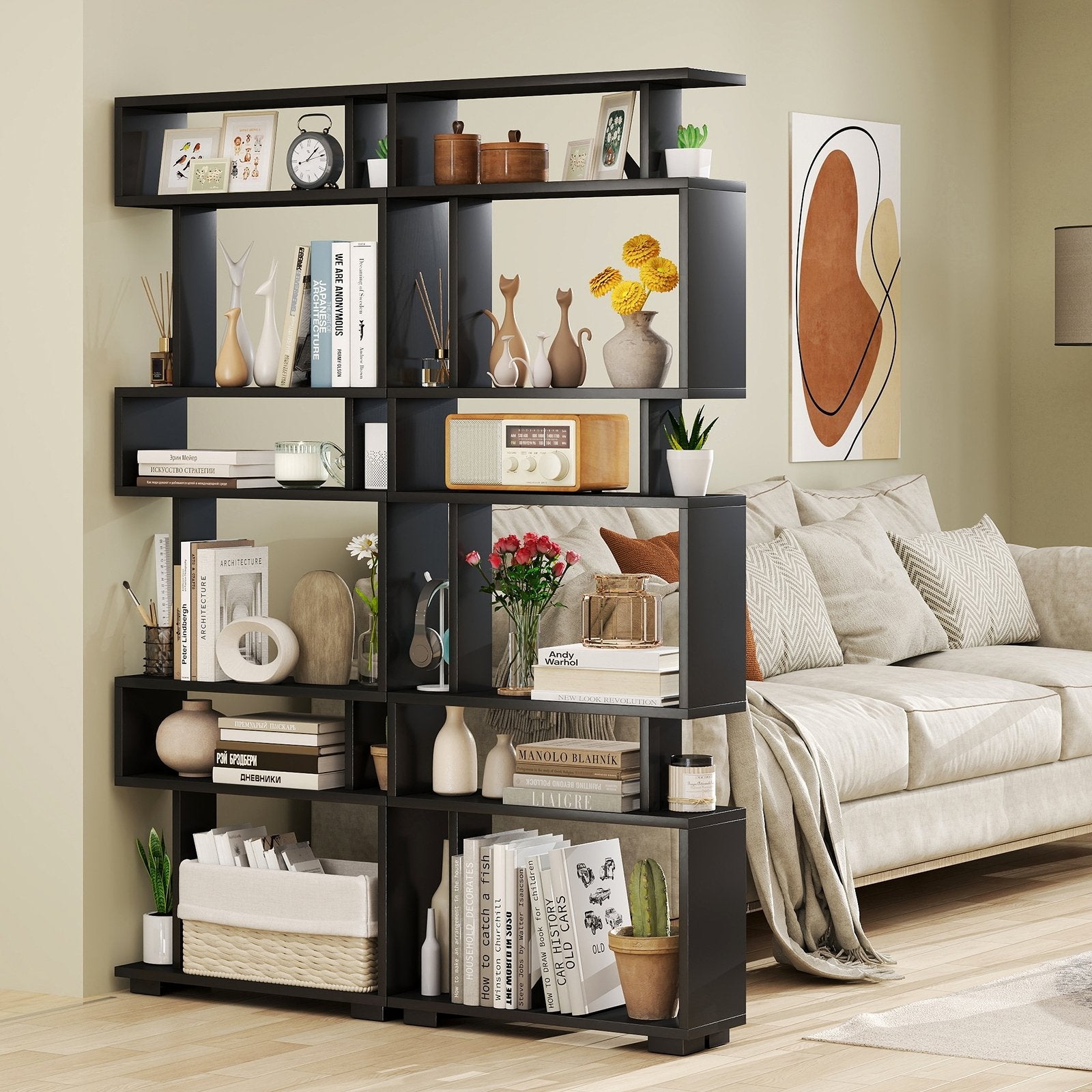 6-Tier Bookcase with Anti-Tipping Kit, Black Bookcases at Gallery Canada