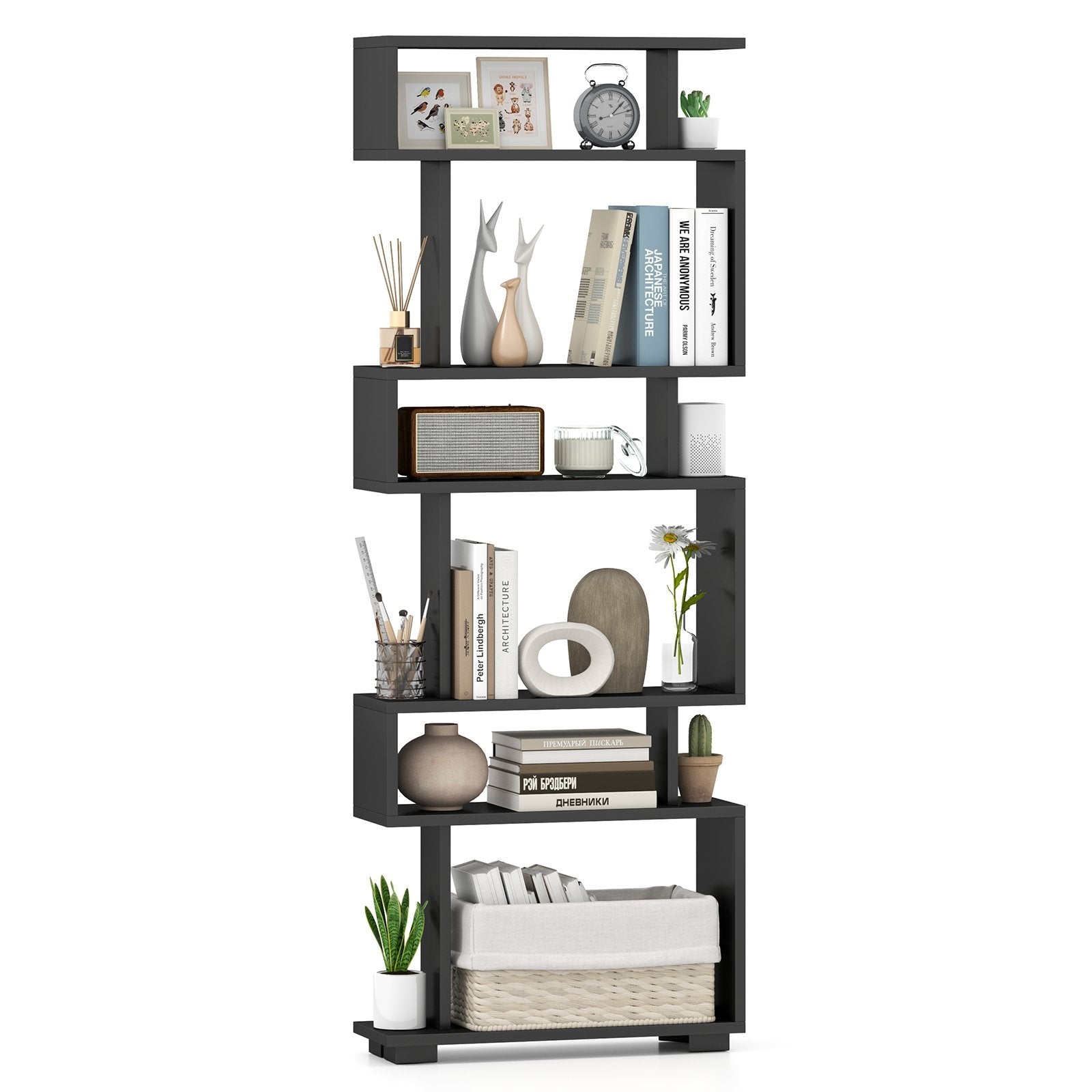 6-Tier Bookcase with Anti-Tipping Kit, Black Bookcases at Gallery Canada
