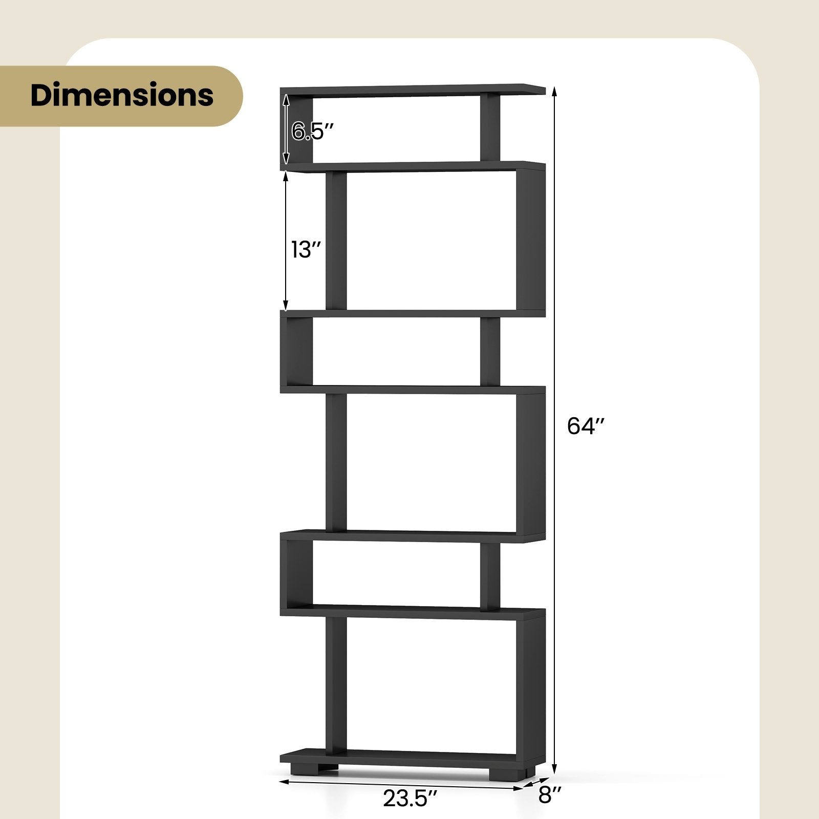 6-Tier Bookcase with Anti-Tipping Kit, Black Bookcases at Gallery Canada