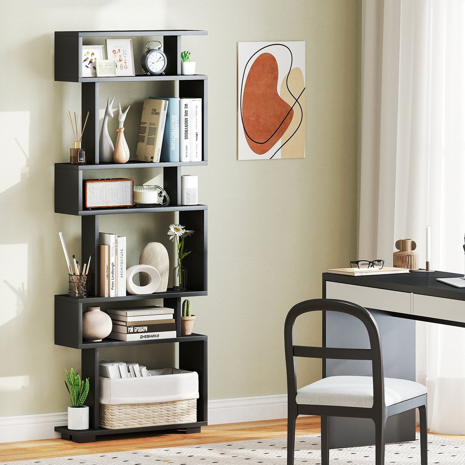 6-Tier Bookcase with Anti-Tipping Kit, Black Bookcases at Gallery Canada