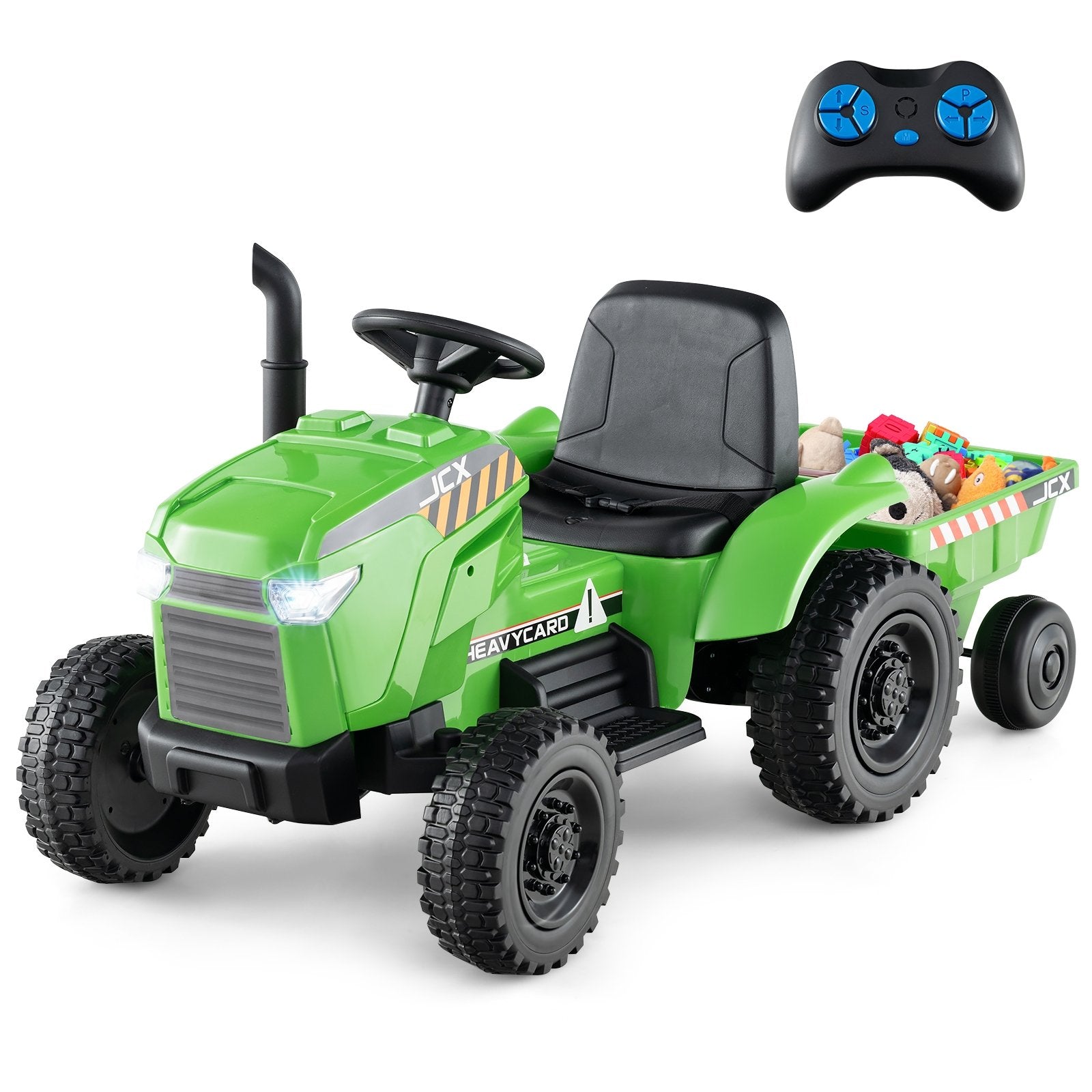12V 2-in-1 Kids Ride On Tractor with Trailer and 3-Gear Shift, Green Powered Ride On Toys at Gallery Canada