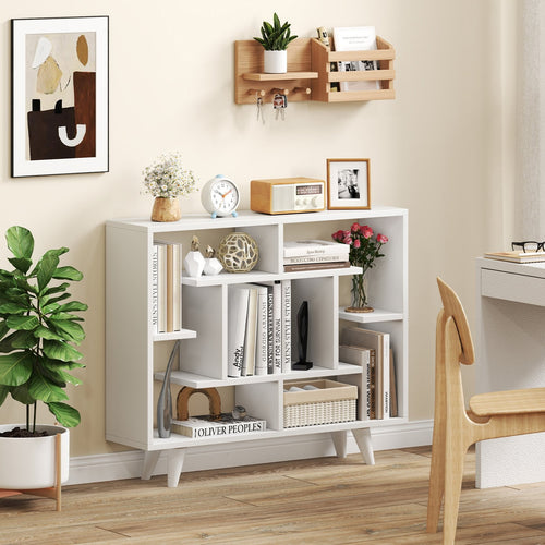 Geometric Bookcase with Anti-Tipping Kit and Storage Shelving Unit, White