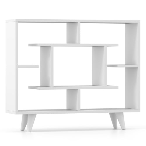 Geometric Bookcase with Anti-Tipping Kit and Storage Shelving Unit, White