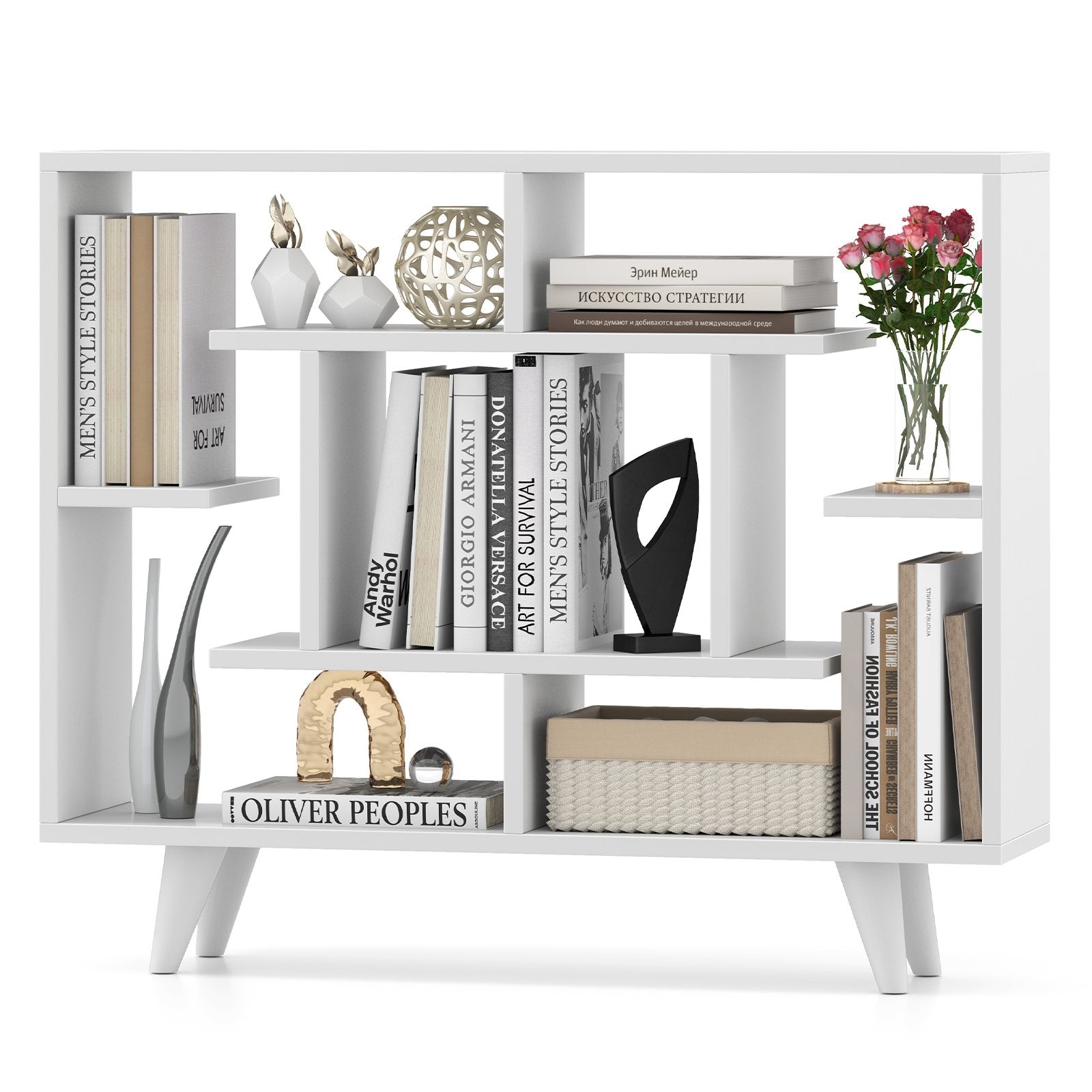 Geometric Bookcase with Anti-Tipping Kit and Storage Shelving Unit, White Bookcases at Gallery Canada