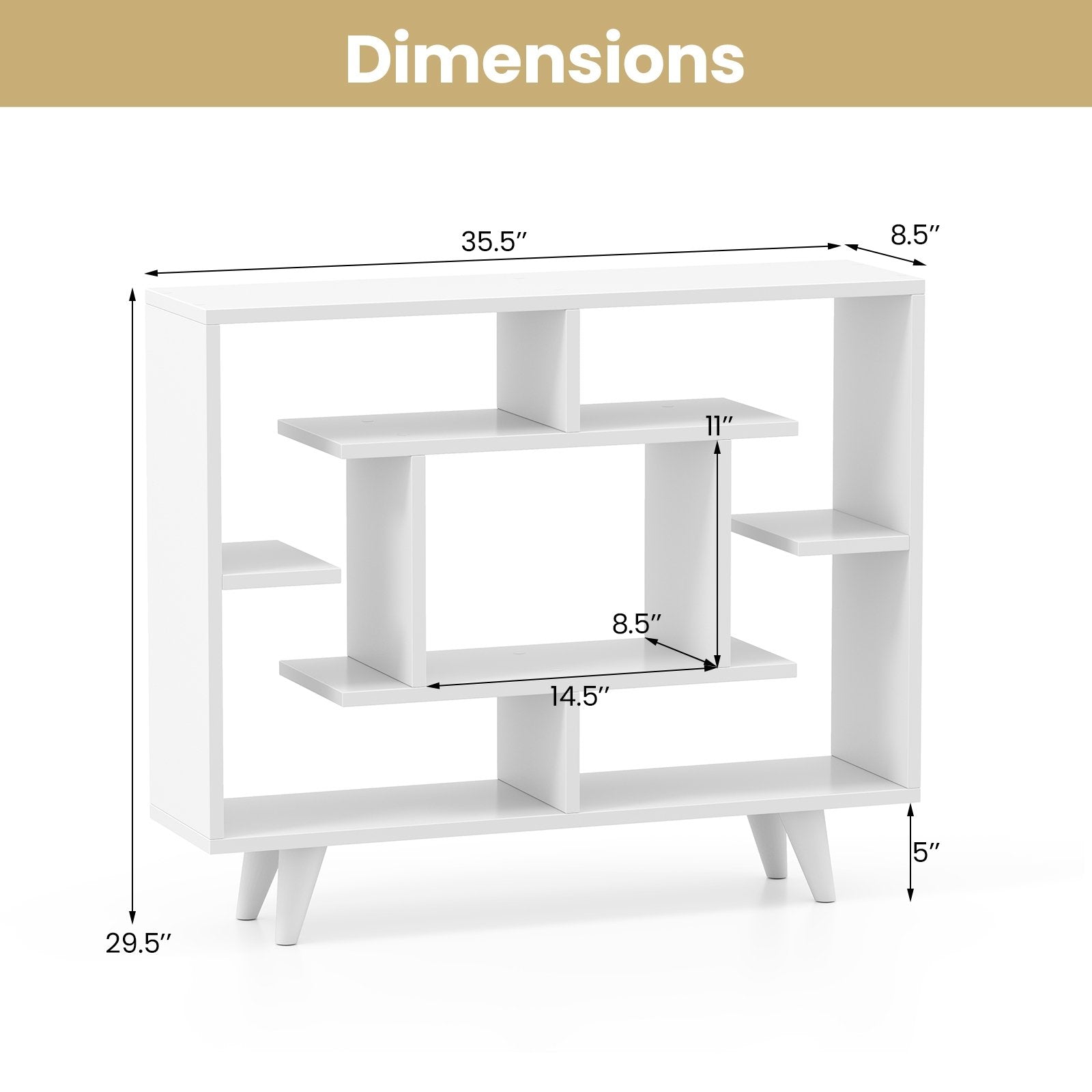 Geometric Bookcase with Anti-Tipping Kit and Storage Shelving Unit, White Bookcases at Gallery Canada