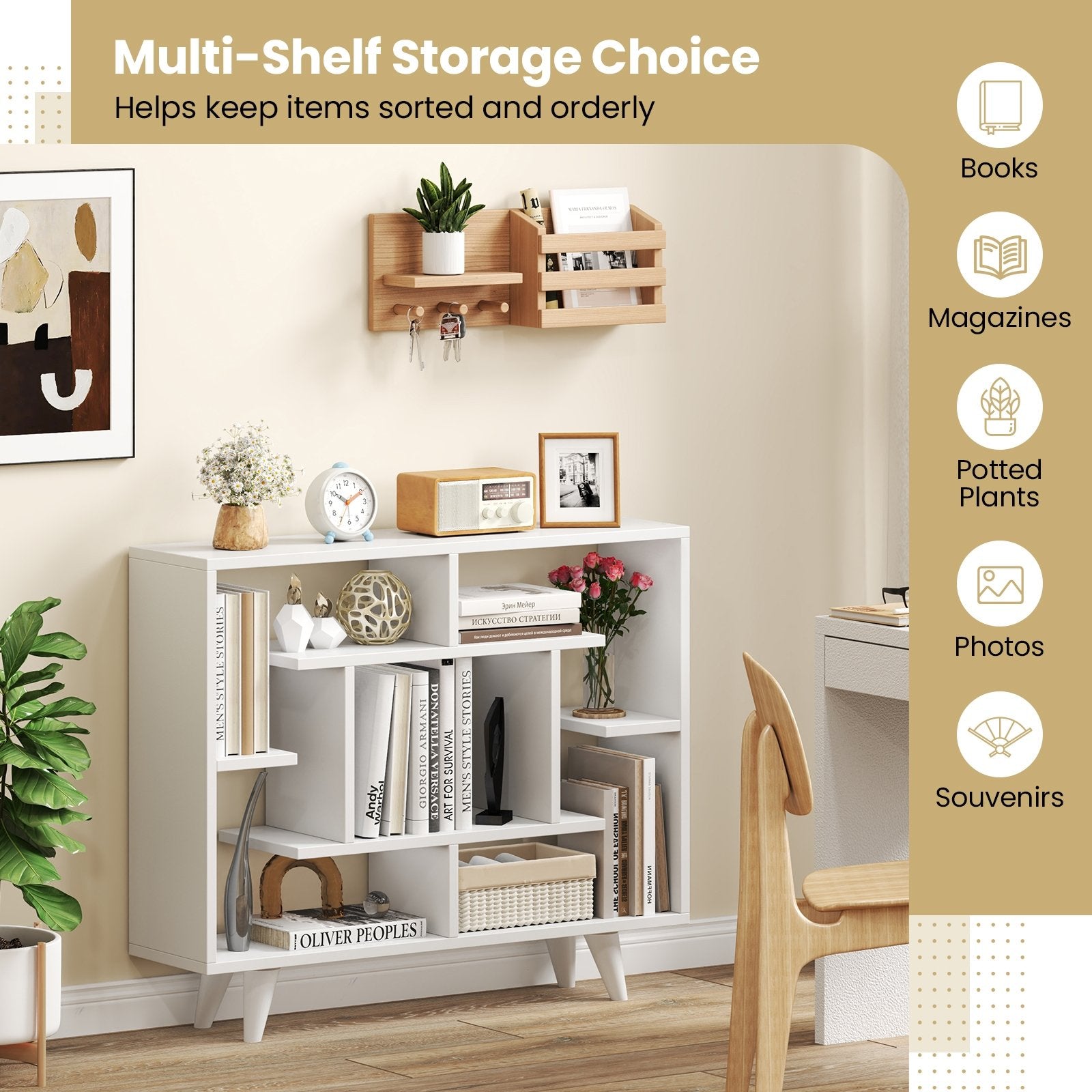 Geometric Bookcase with Anti-Tipping Kit and Storage Shelving Unit, White Bookcases at Gallery Canada