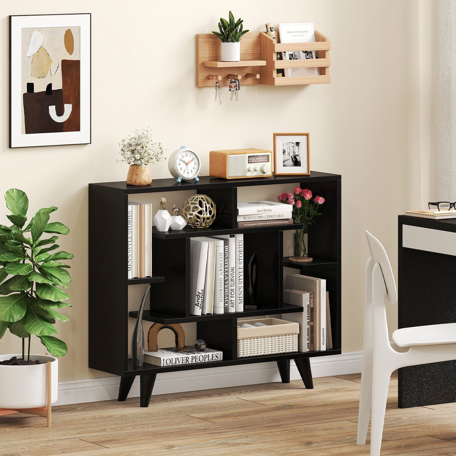 Geometric Bookcase with Anti-Tipping Kit and Storage Shelving Unit, Black Bookcases at Gallery Canada
