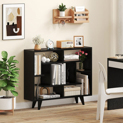 Geometric Bookcase with Anti-Tipping Kit and Storage Shelving Unit, Black