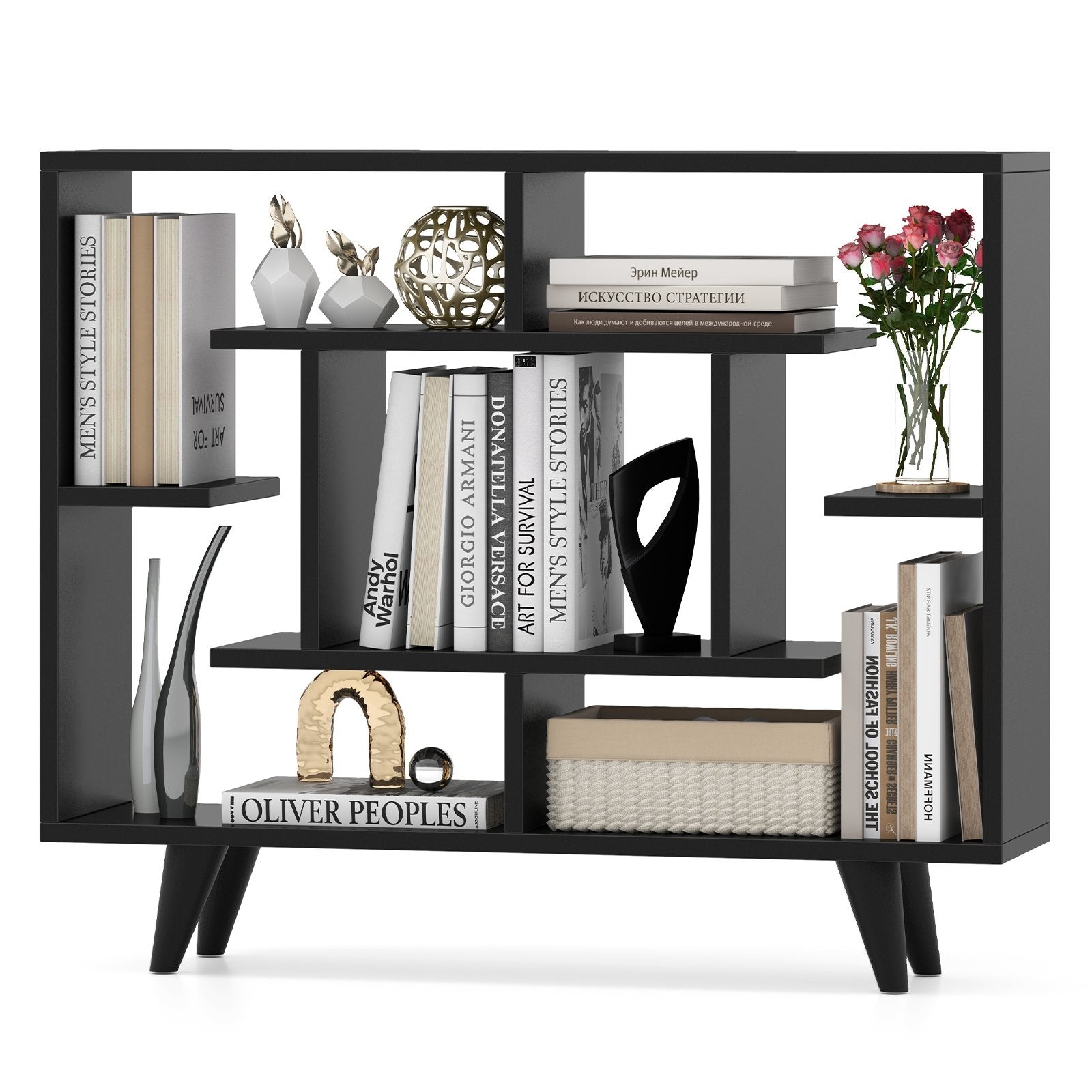 Geometric Bookcase with Anti-Tipping Kit and Storage Shelving Unit, Black Bookcases at Gallery Canada