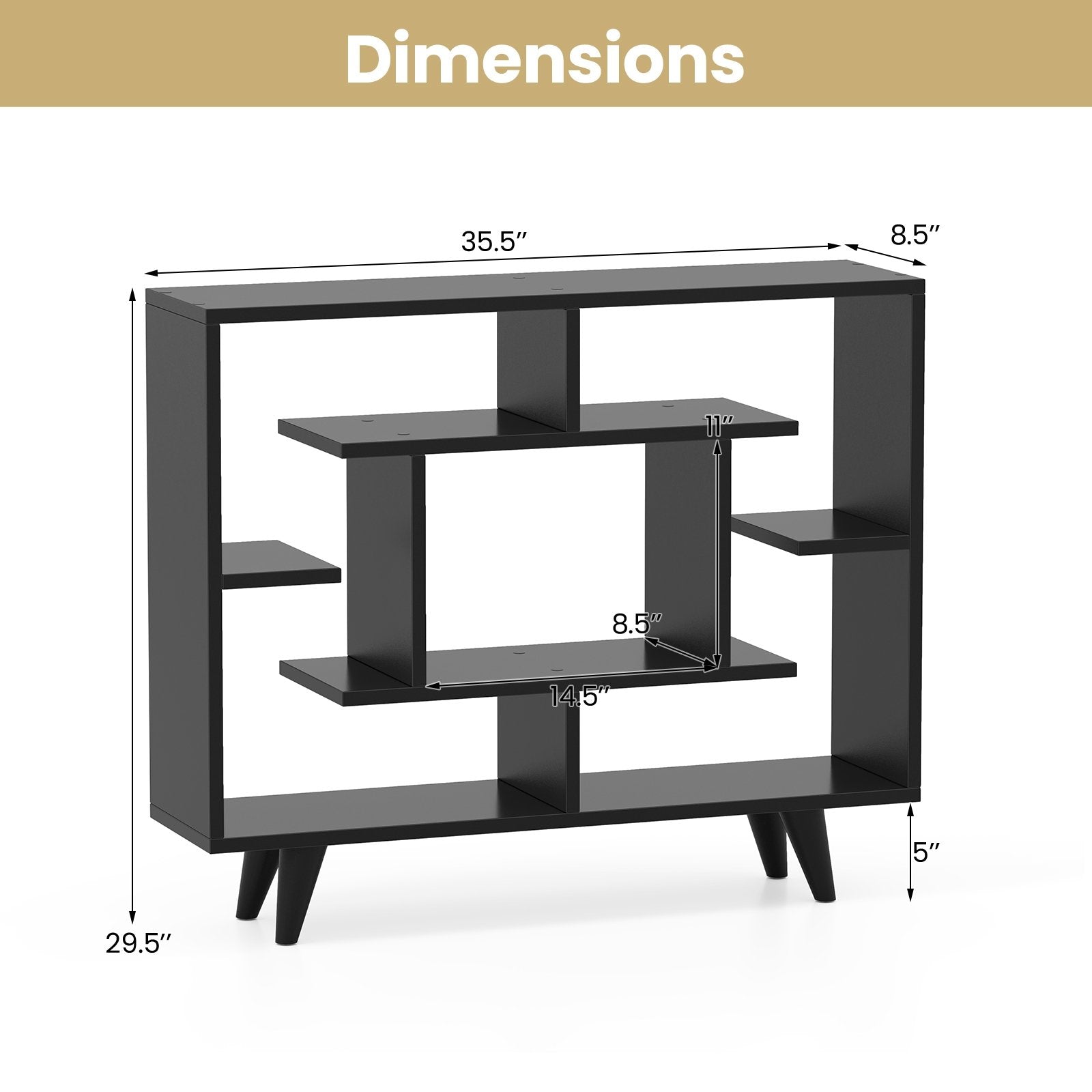 Geometric Bookcase with Anti-Tipping Kit and Storage Shelving Unit, Black Bookcases at Gallery Canada