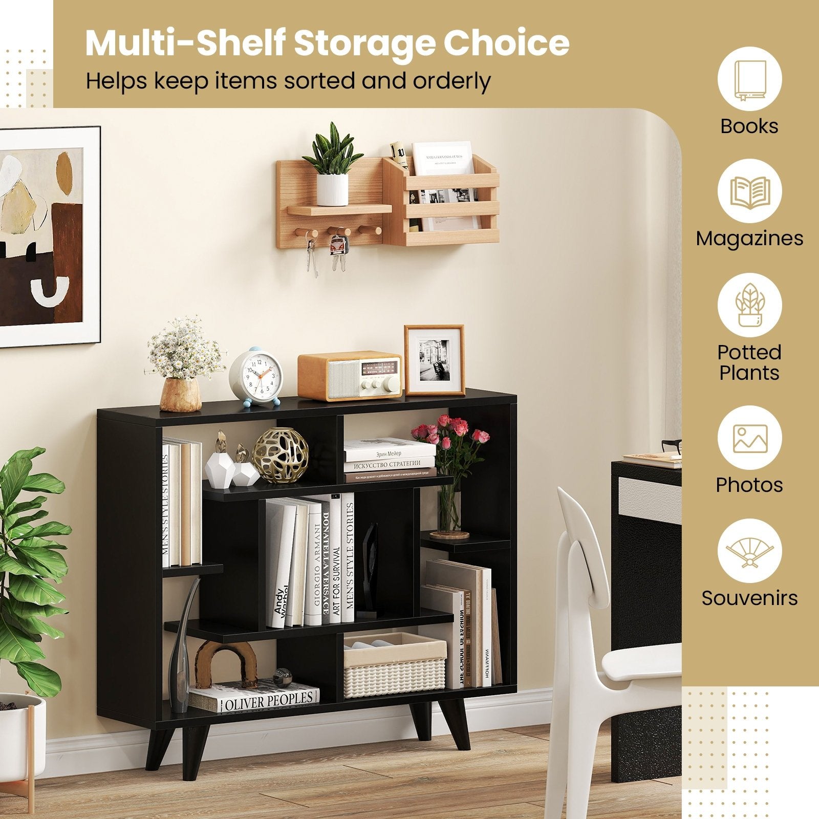 Geometric Bookcase with Anti-Tipping Kit and Storage Shelving Unit, Black Bookcases at Gallery Canada