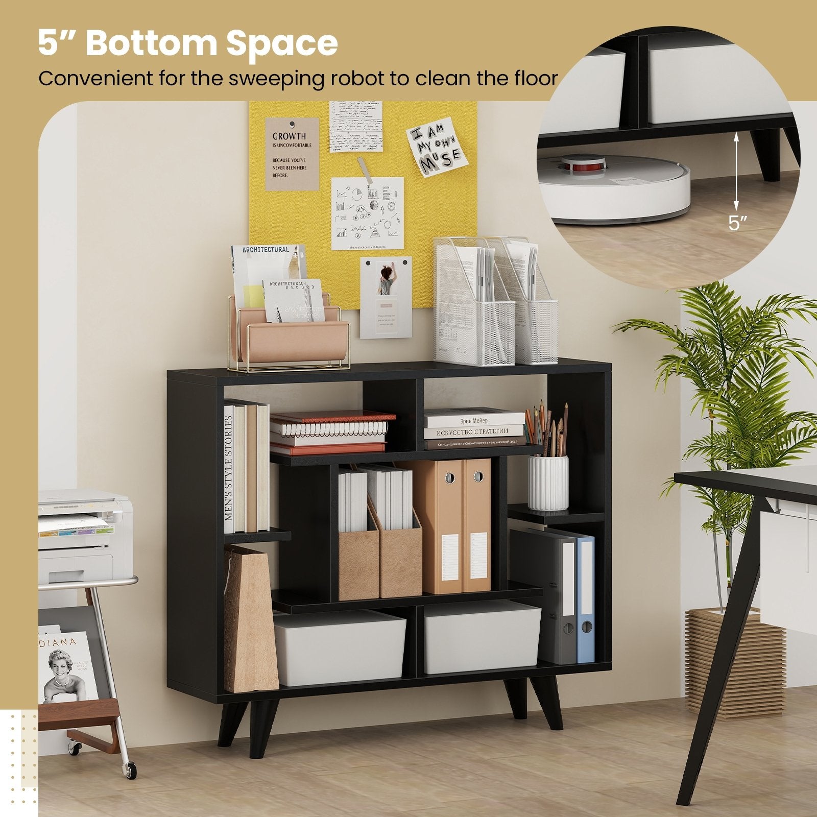 Geometric Bookcase with Anti-Tipping Kit and Storage Shelving Unit, Black Bookcases at Gallery Canada