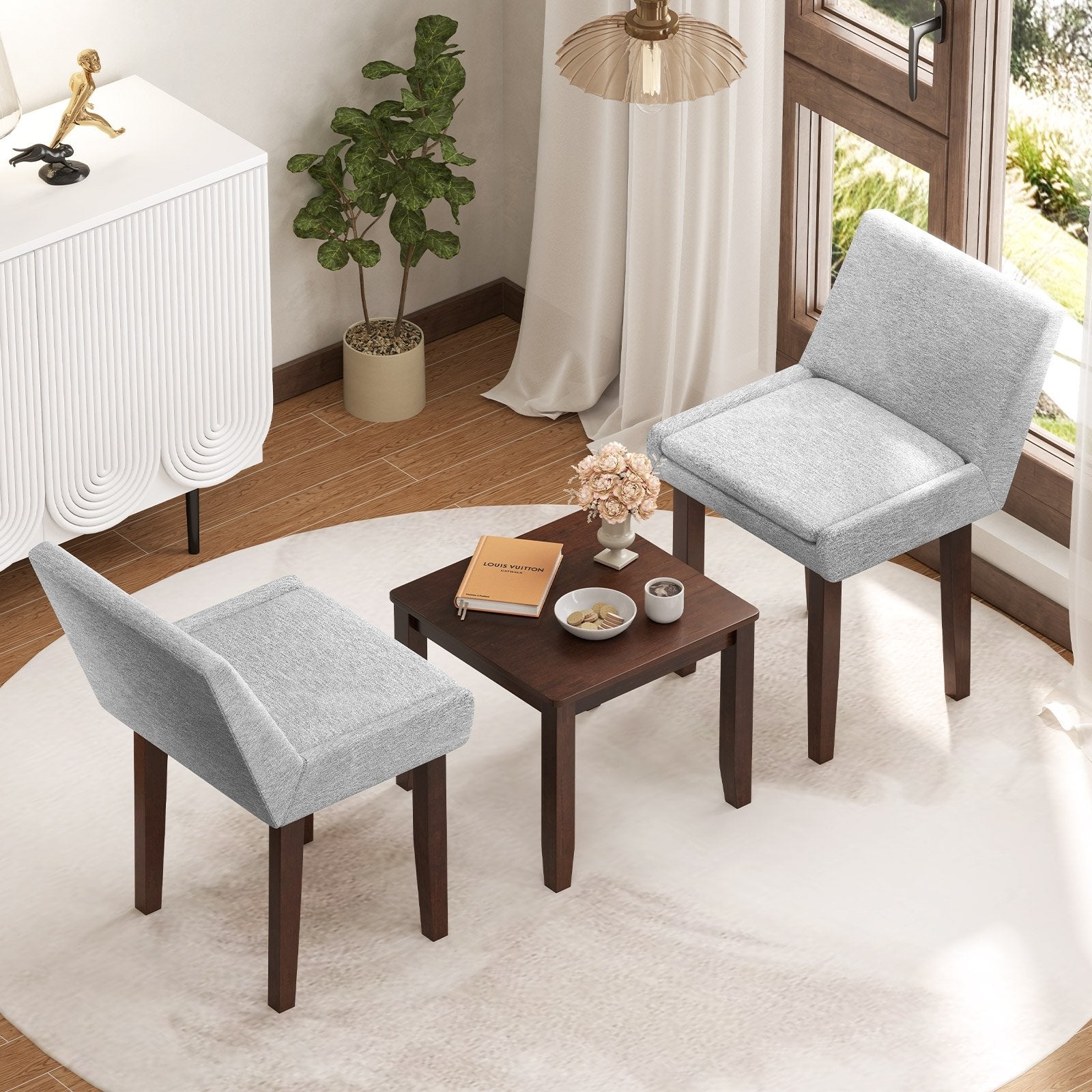 3-Piece Accent Table and Chair Set for Kitchen and Living Room-Brown & Gray, Dark Brown End & Side Tables at Gallery Canada