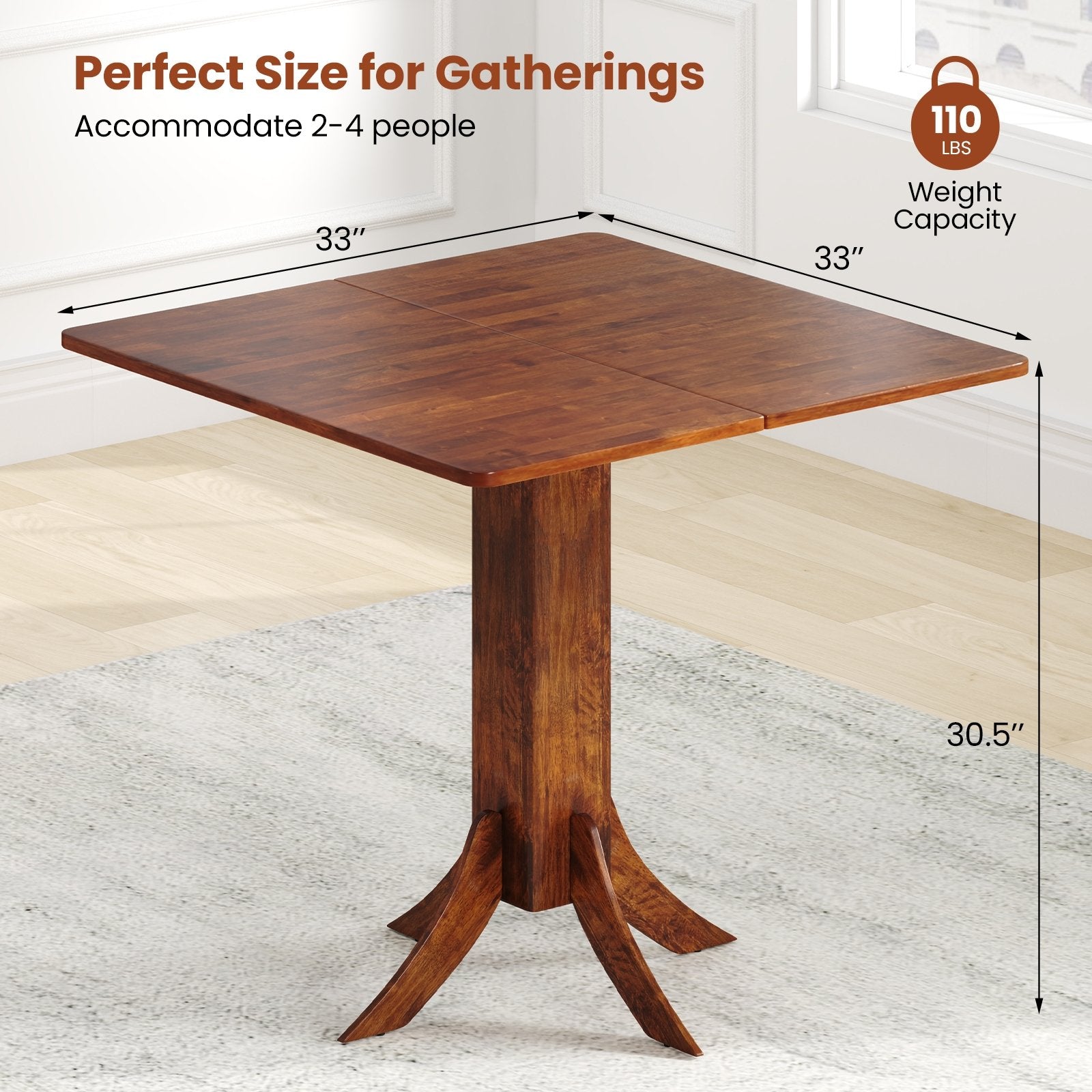 Square Dining Table with Pedestal Base and Rubber Wood Frame, Walnut Dining Tables at Gallery Canada