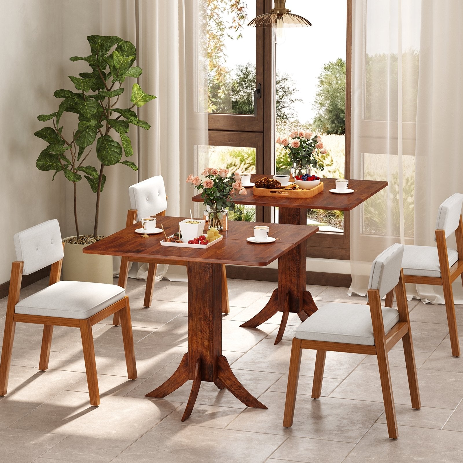 Square Dining Table with Pedestal Base and Rubber Wood Frame, Walnut Dining Tables at Gallery Canada