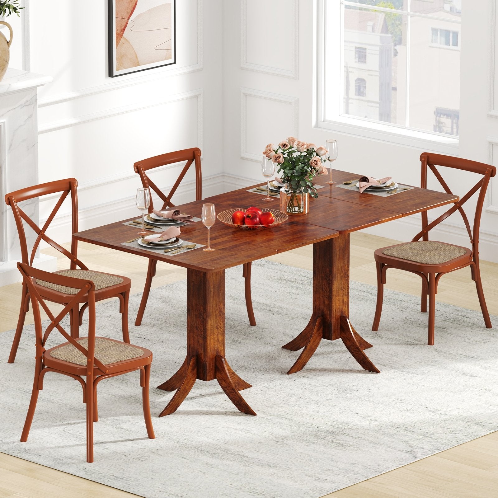 Square Dining Table with Pedestal Base and Rubber Wood Frame, Walnut Dining Tables at Gallery Canada