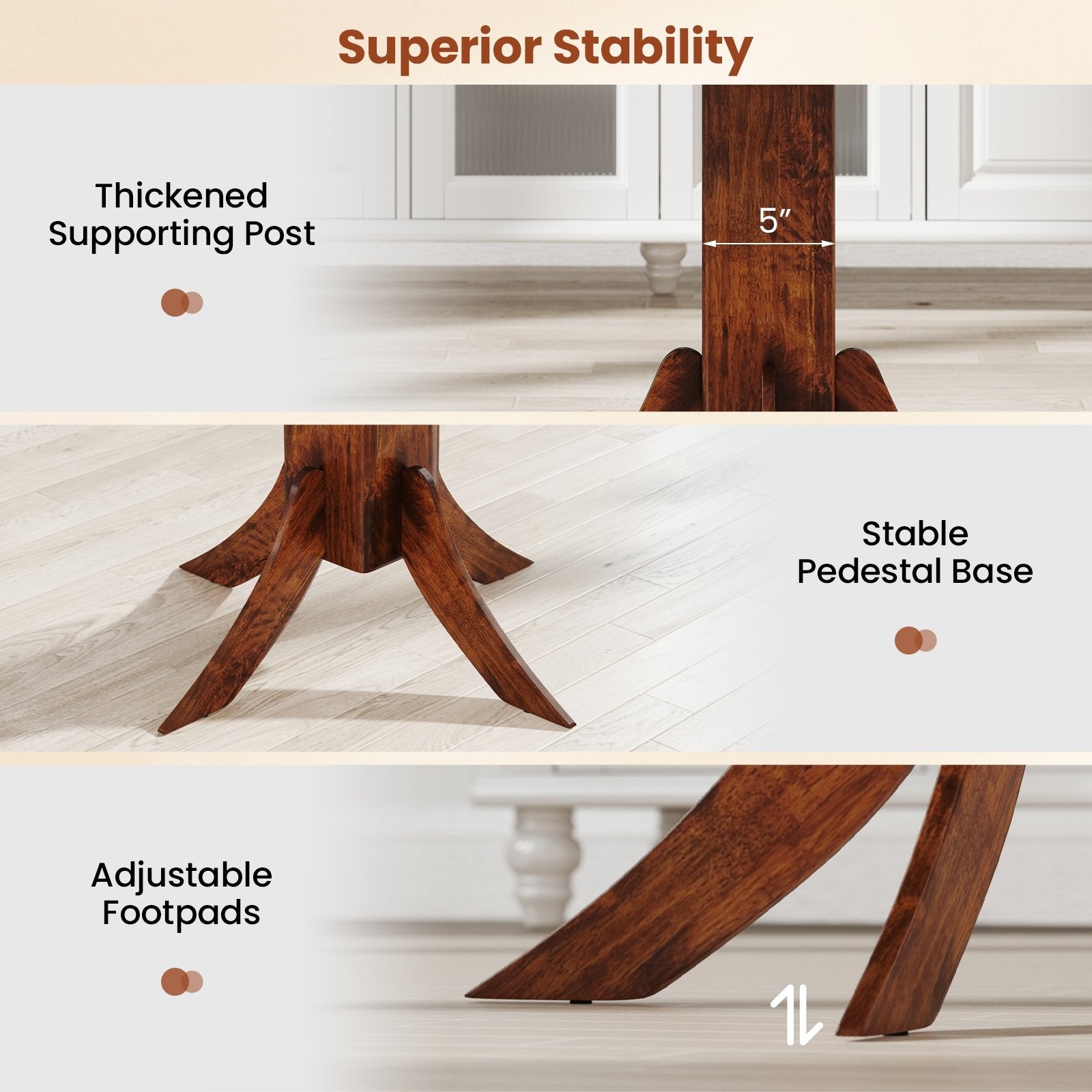 Square Dining Table with Pedestal Base and Rubber Wood Frame, Walnut Dining Tables at Gallery Canada