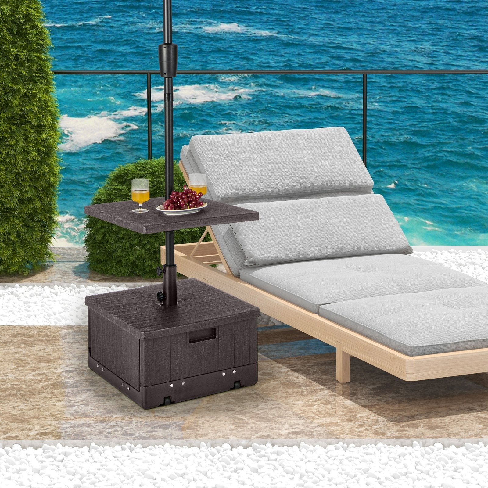 175 LBS Outdoor Fillable Umbrella Base with Table Tray, Brown Outdoor Umbrella Bases at Gallery Canada