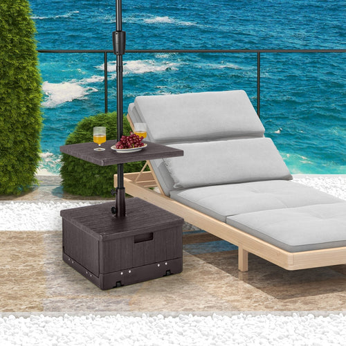 175 LBS Outdoor Fillable Umbrella Base with Table Tray, Brown