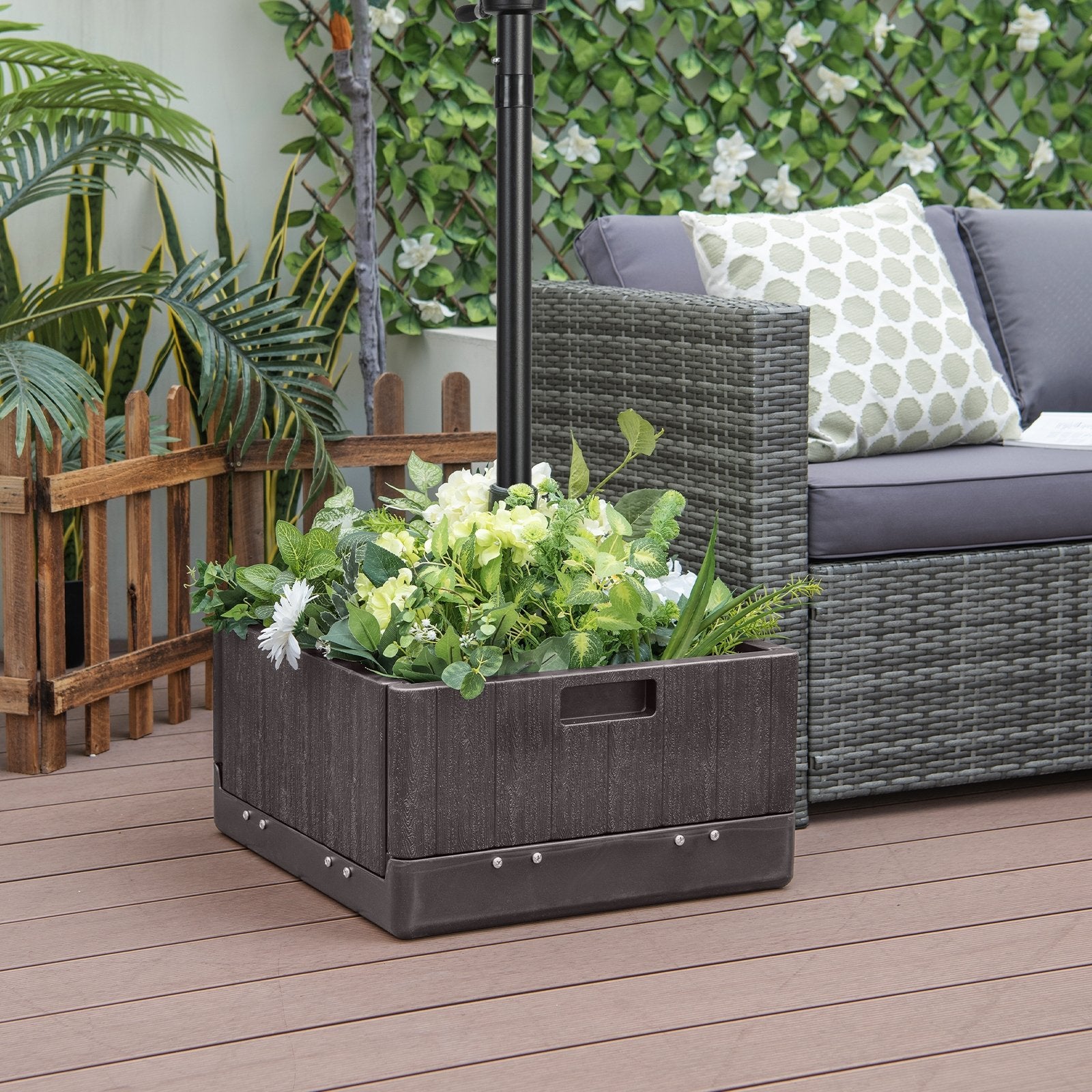 175 LBS Outdoor Fillable Umbrella Base with Table Tray, Brown Outdoor Umbrella Bases at Gallery Canada