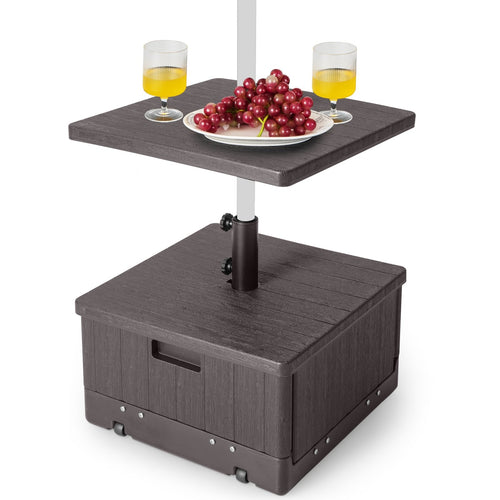 175 LBS Outdoor Fillable Umbrella Base with Table Tray, Brown