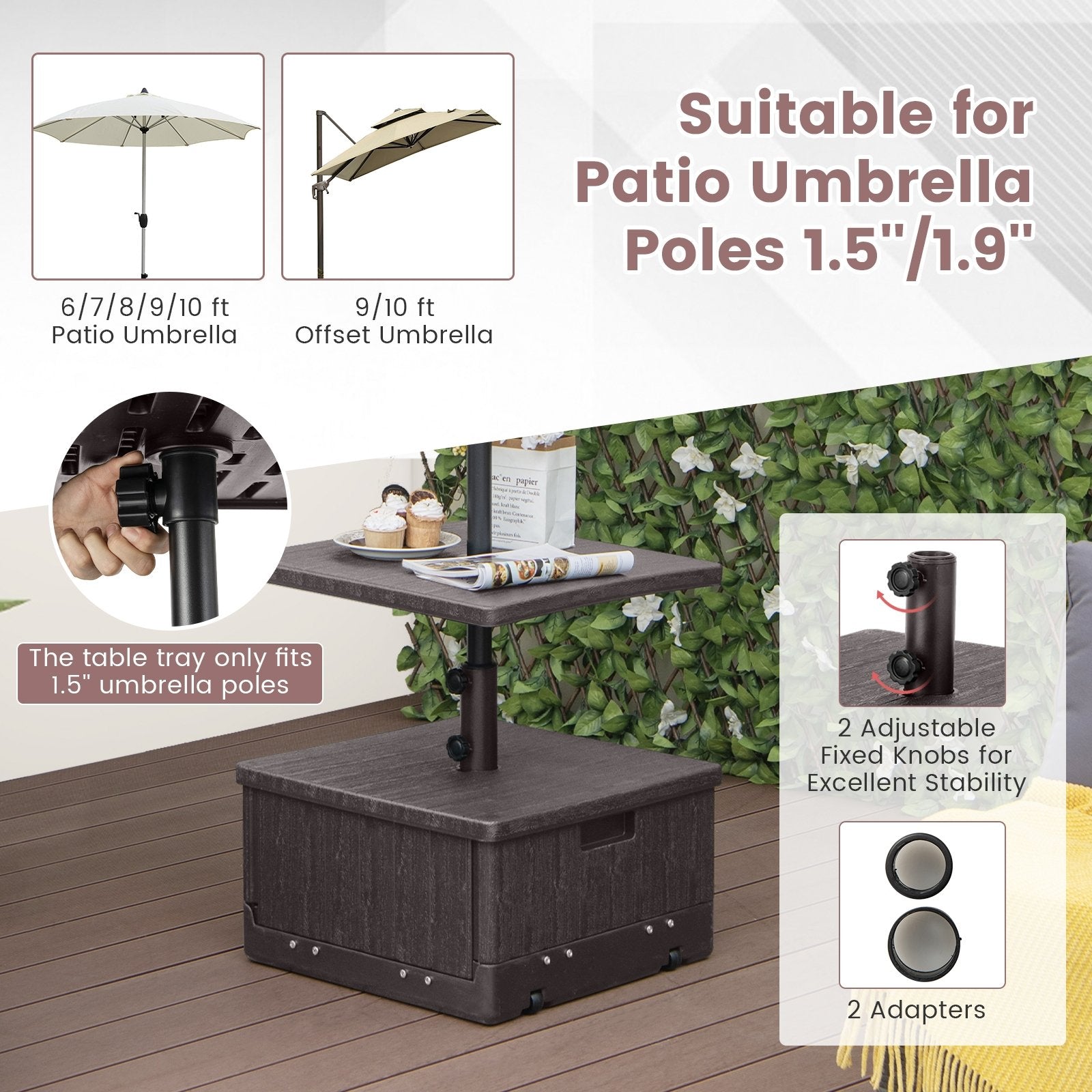 175 LBS Outdoor Fillable Umbrella Base with Table Tray, Brown Outdoor Umbrella Bases at Gallery Canada