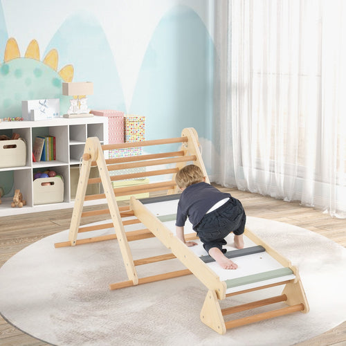 3-in-1 Pikler Triangle Climbing Set Kids Foldable Montessori Toys with Ramp, Natural