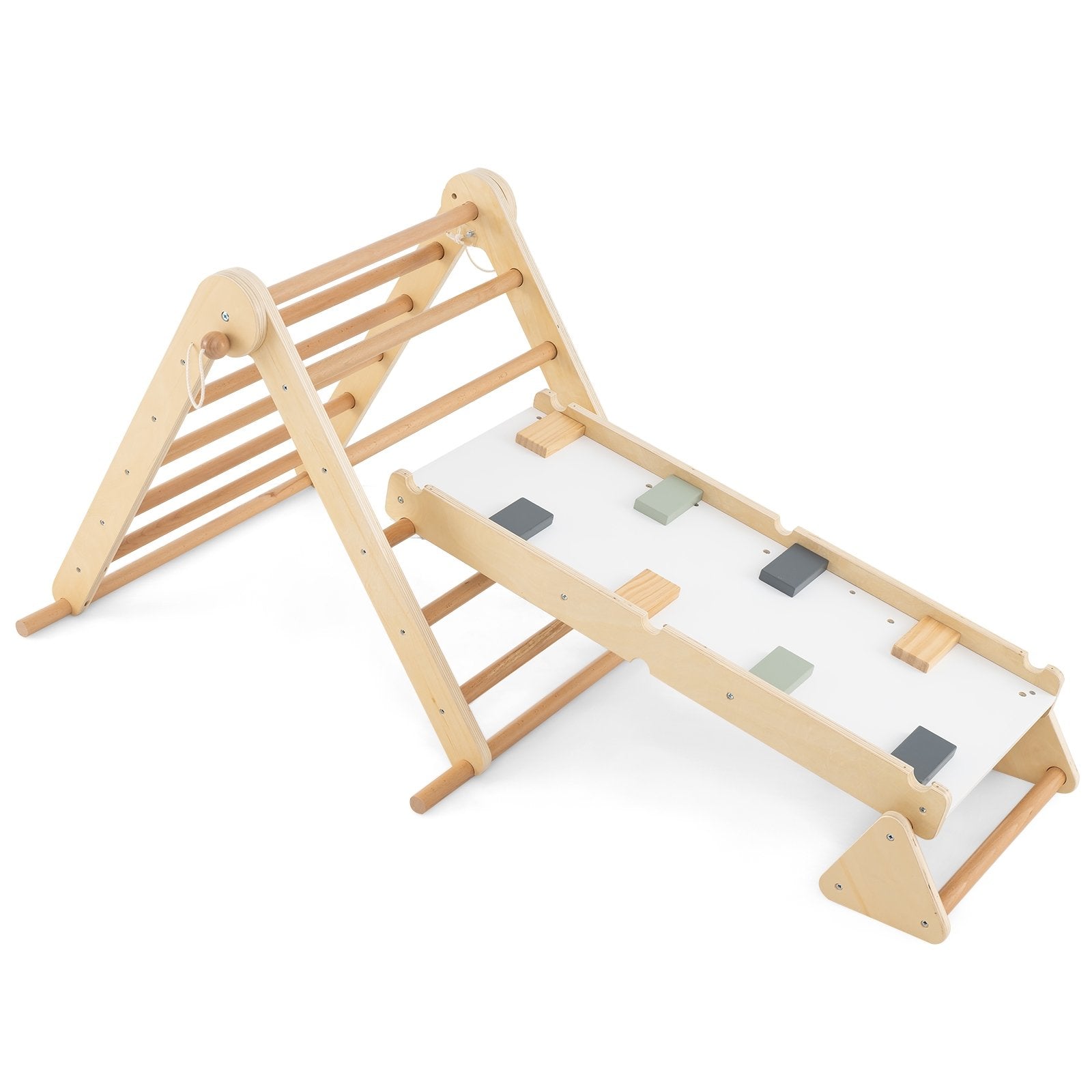 3-in-1 Pikler Triangle Climbing Set Kids Foldable Montessori Toys with Ramp, Natural Climbers & Slides Natural at Gallery Canada