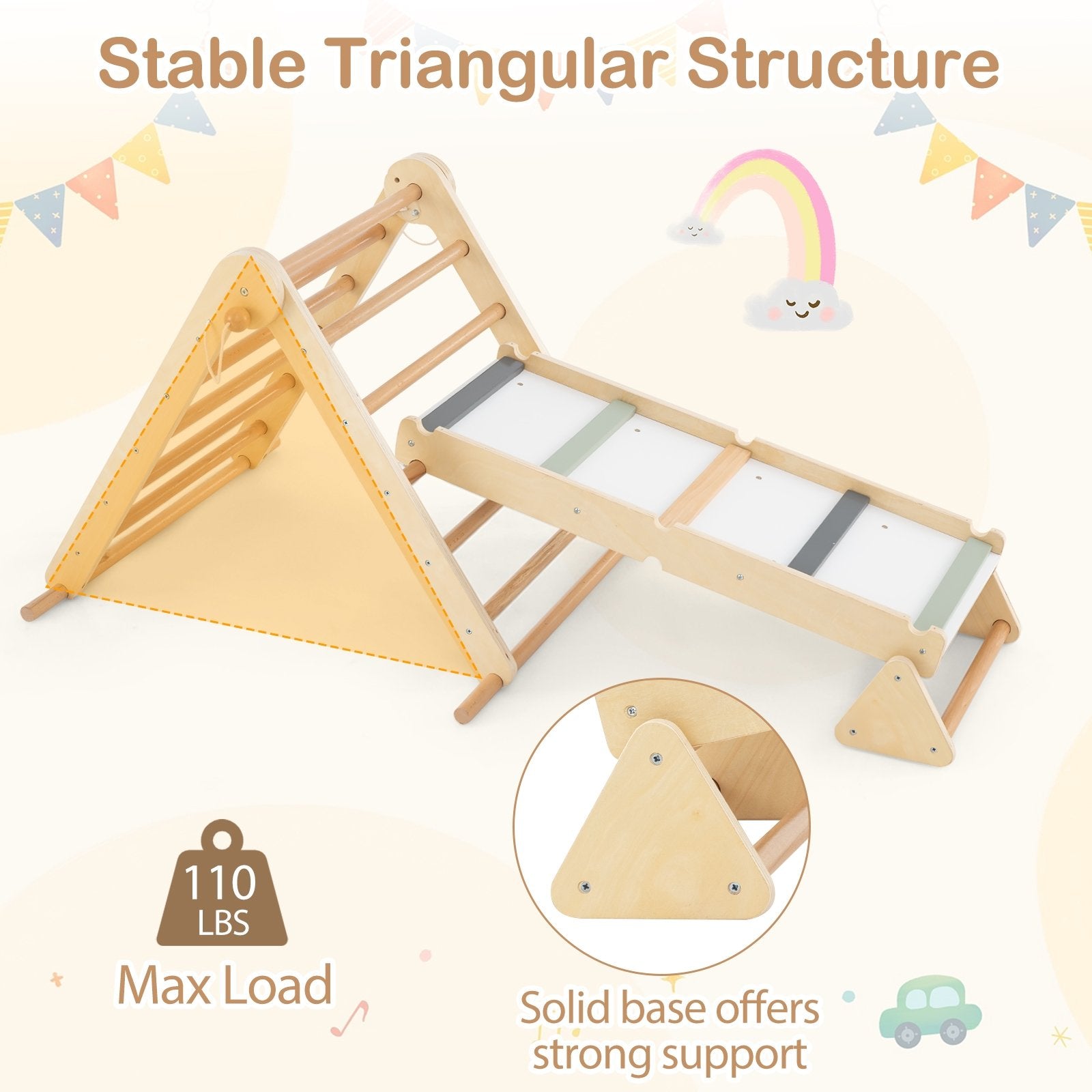 3-in-1 Pikler Triangle Climbing Set Kids Foldable Montessori Toys with Ramp, Natural Climbers & Slides at Gallery Canada