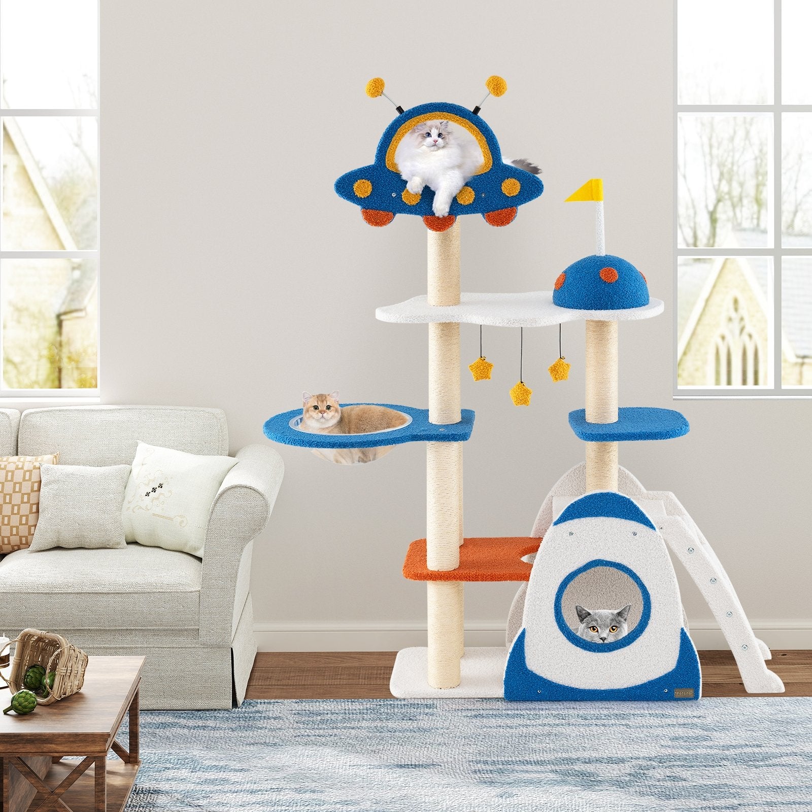 Space Theme Cat Tree Multi-level Cat Tower with Sisal Covered Scratching Posts, Multicolor Cat Trees Condos & Scratchers at Gallery Canada