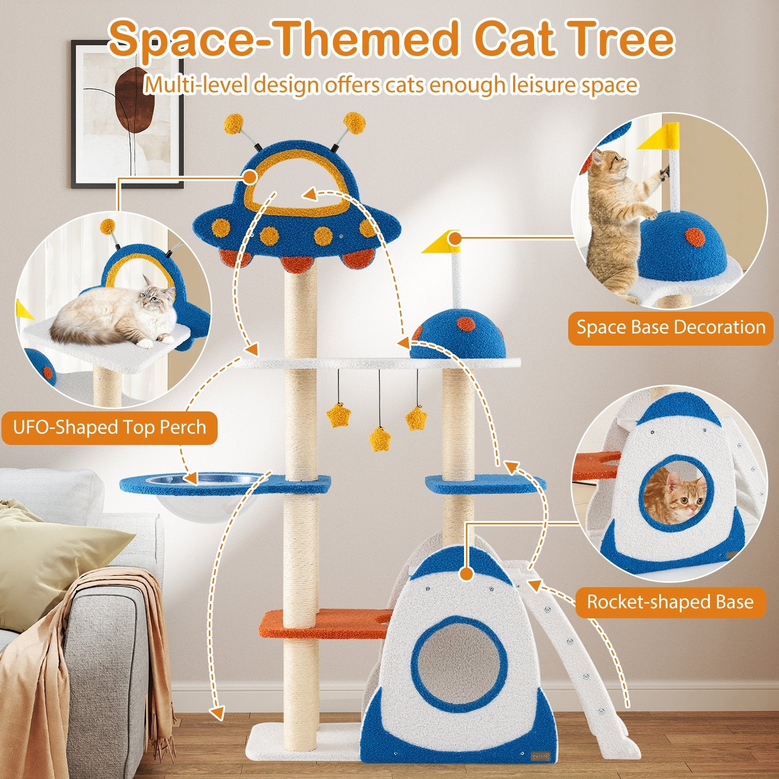 Space Theme Cat Tree Multi-level Cat Tower with Sisal Covered Scratching Posts, Multicolor Cat Trees Condos & Scratchers at Gallery Canada