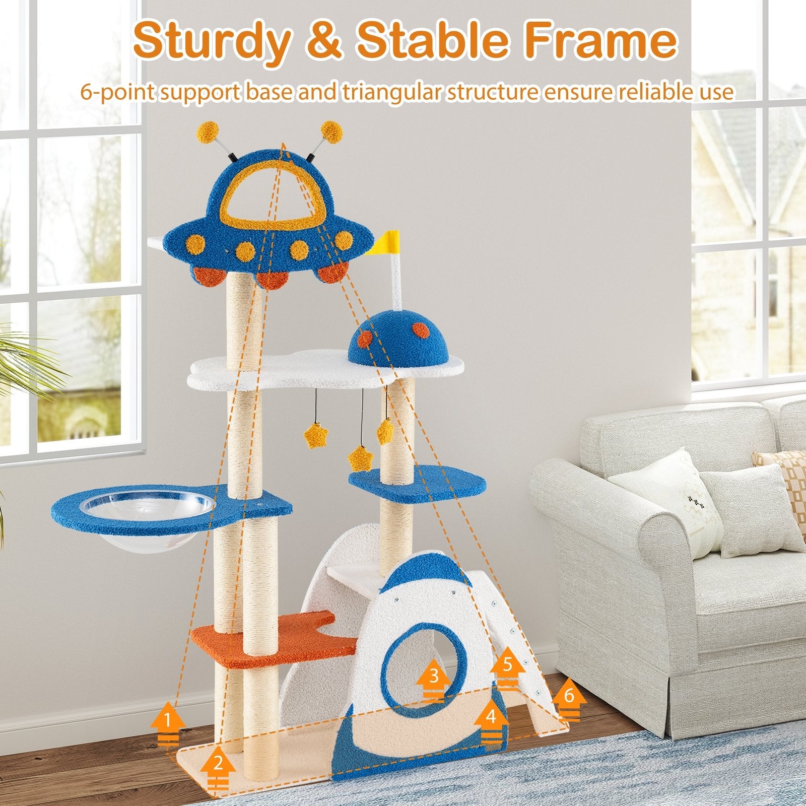 Space Theme Cat Tree Multi-level Cat Tower with Sisal Covered Scratching Posts, Multicolor Cat Trees Condos & Scratchers at Gallery Canada