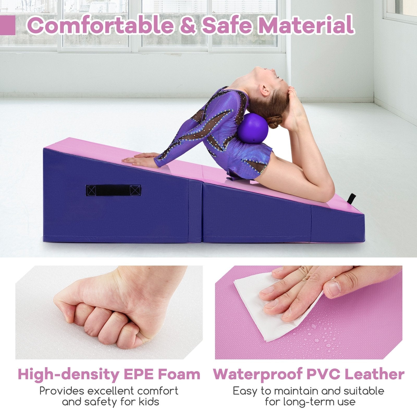 Folding Incline Yoga Gymnastics Tumbling Mat with EPE Foam, Pink Yoga & Gym Mats at Gallery Canada