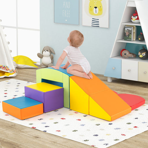 6 Pieces Foam Climbing Blocks Soft Play Climbing for Toddlers with Tunnel, Multicolor