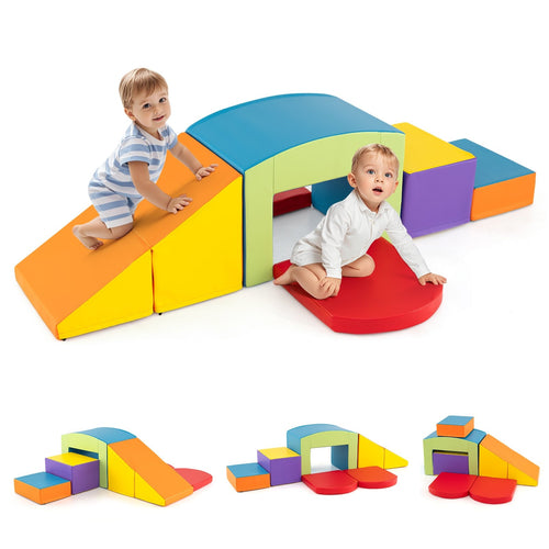 6 Pieces Foam Climbing Blocks Soft Play Climbing for Toddlers with Tunnel, Multicolor