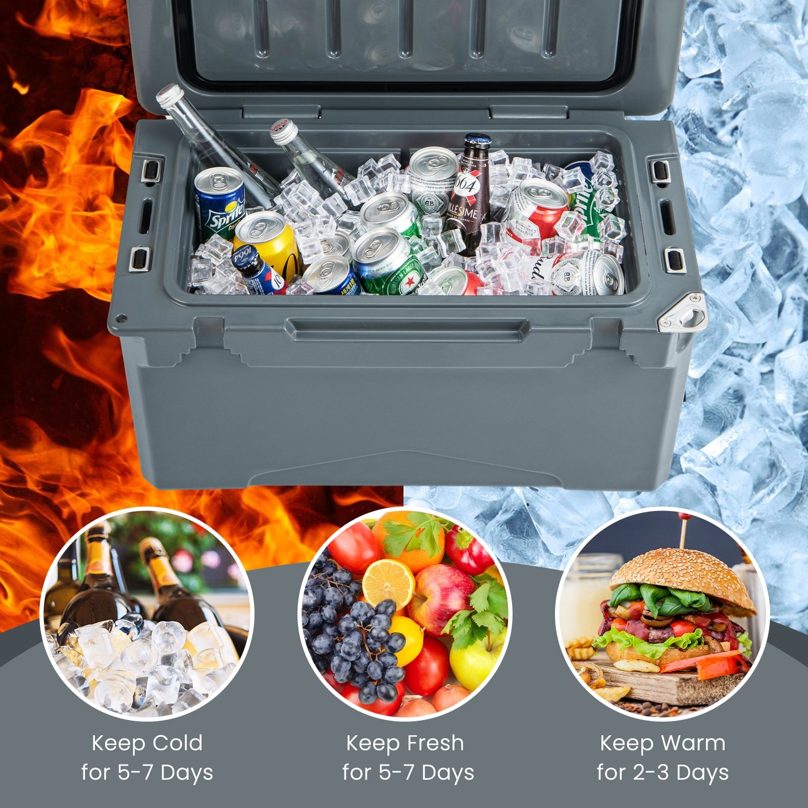 Rotomolded Cooler with Integrated Cup Holders and Bottle Opener, Gray Coolers   at Gallery Canada