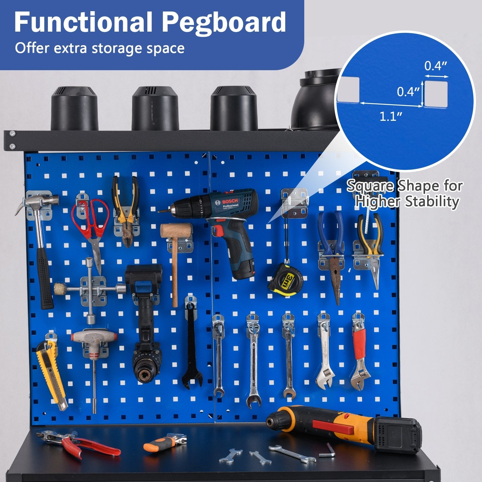 32 x 16 Inch Workbench Work Table with 2 PCs Pegboard Drawer and Shelves, Navy Garages at Gallery Canada