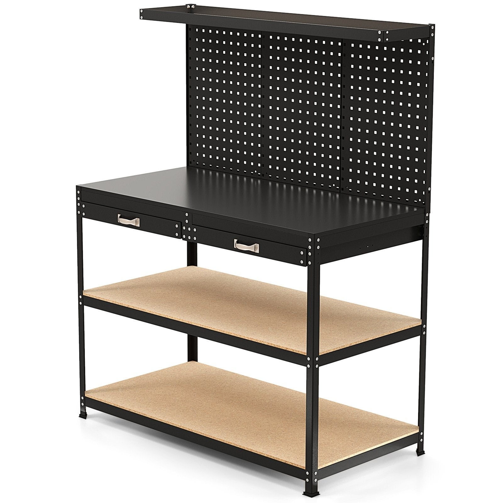48 x 24 Inch Workbench Work Table with 3 PCs Pegboard Drawer and Shelves, Black Garages at Gallery Canada
