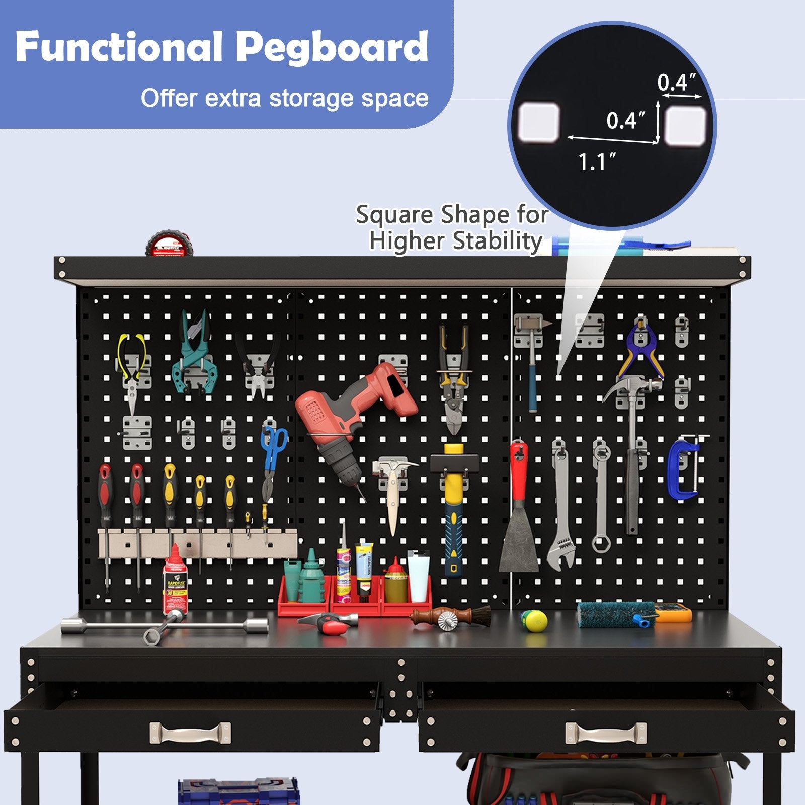 48 x 24 Inch Workbench Work Table with 3 PCs Pegboard Drawer and Shelves, Black Garages at Gallery Canada