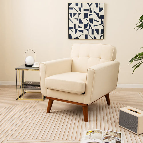 Modern Accent Chair Upholstered Linen Fabric Armchair with Removable Padded Seat Cushion, Beige