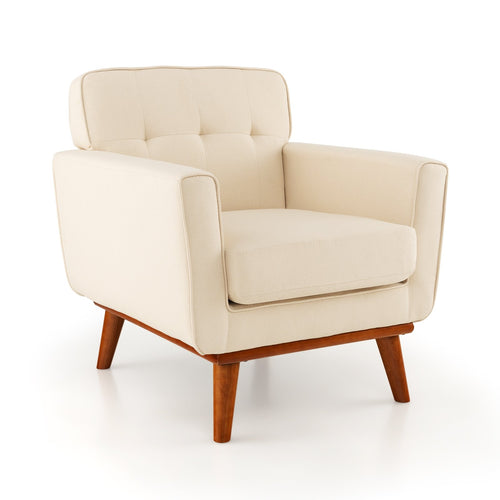Modern Accent Chair Upholstered Linen Fabric Armchair with Removable Padded Seat Cushion, Beige